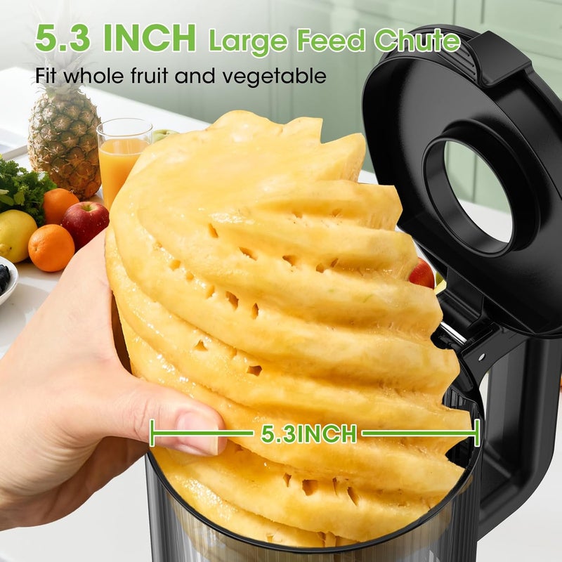 SMALLHOO Juicer Machines, 5.3" Wide Feed Chute Cold Press Juicer for Whole Vegetables & Fruits, High Juice Yield, BPA Free (Slivery) - Image 2